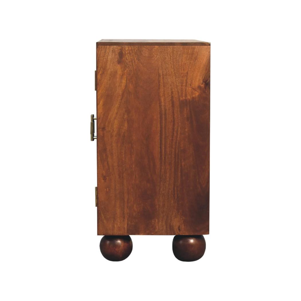 Chestnut Carved Ball Cabinet | Solid Mango Wood | Sculptural Ball Detail