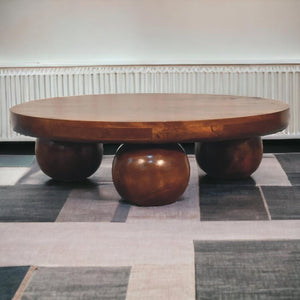 Chestnut Central Ball Table | Solid Mango Wood | Sculptural Side Table