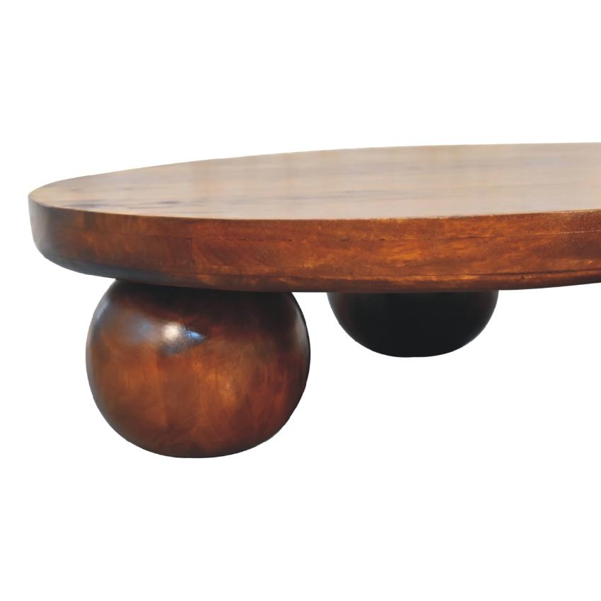 Chestnut Central Ball Table | Solid Mango Wood | Sculptural Side Table