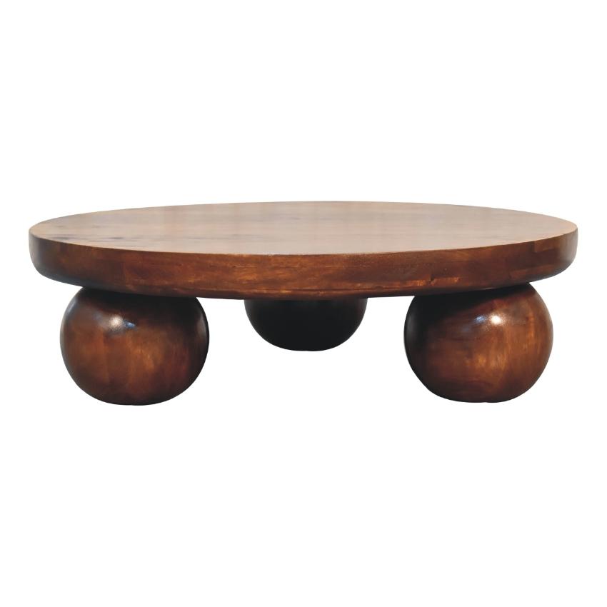 Chestnut Central Ball Table | Solid Mango Wood | Sculptural Side Table