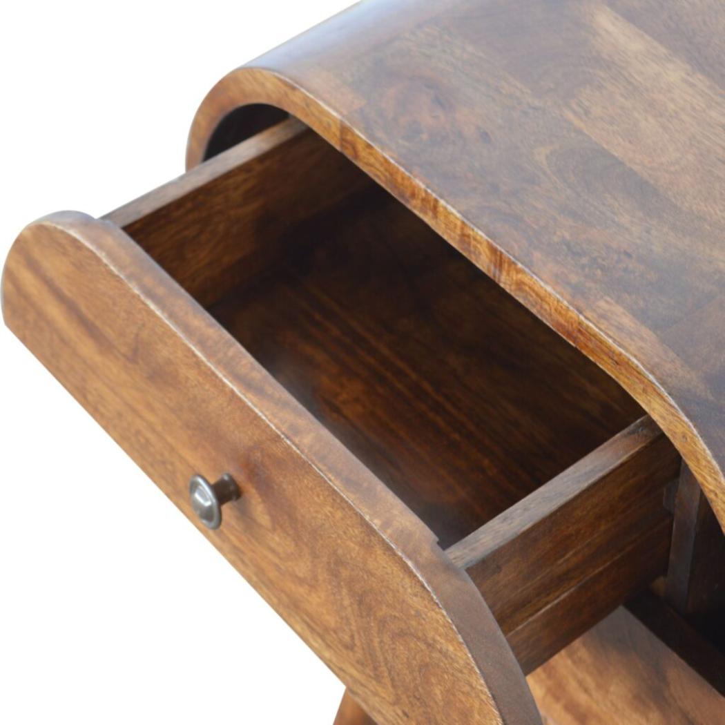 Chestnut Circular Bedside Table | Rounded Nightstand | Bedroom Furniture