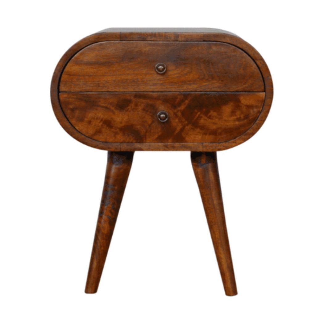 Chestnut Circular Bedside Table | Rounded Nightstand | Bedroom Furniture