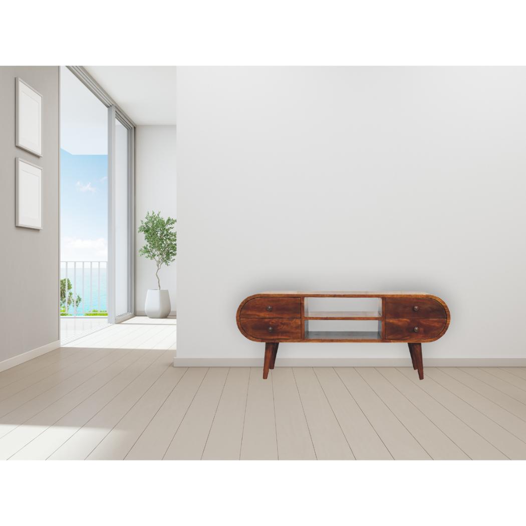 Chestnut Circular Media Unit | Solid Mango Wood | Circular Front Design