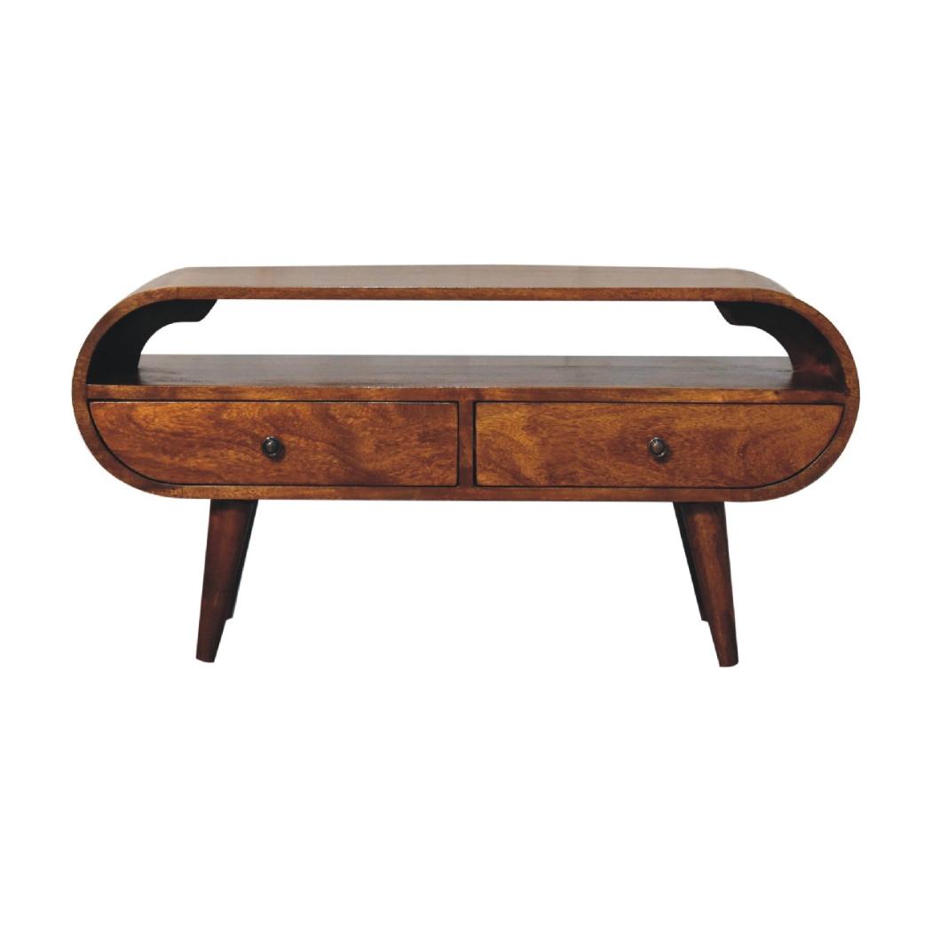 Chestnut Circular TV Stand | Solid Mango Wood | Circular Front Design