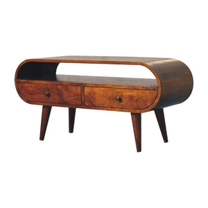Chestnut Circular TV Stand | Solid Mango Wood | Circular Front Design
