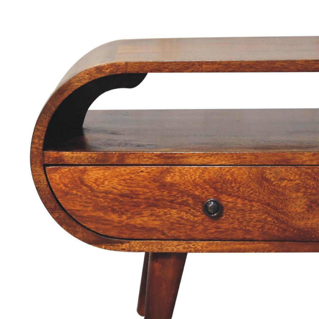 Chestnut Circular TV Stand | Solid Mango Wood | Circular Front Design
