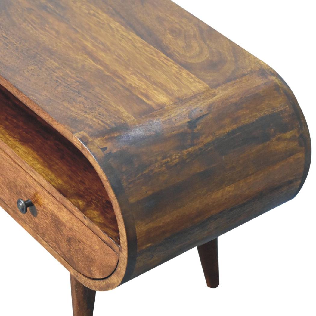Chestnut Circular TV Stand | Solid Mango Wood | Circular Front Design