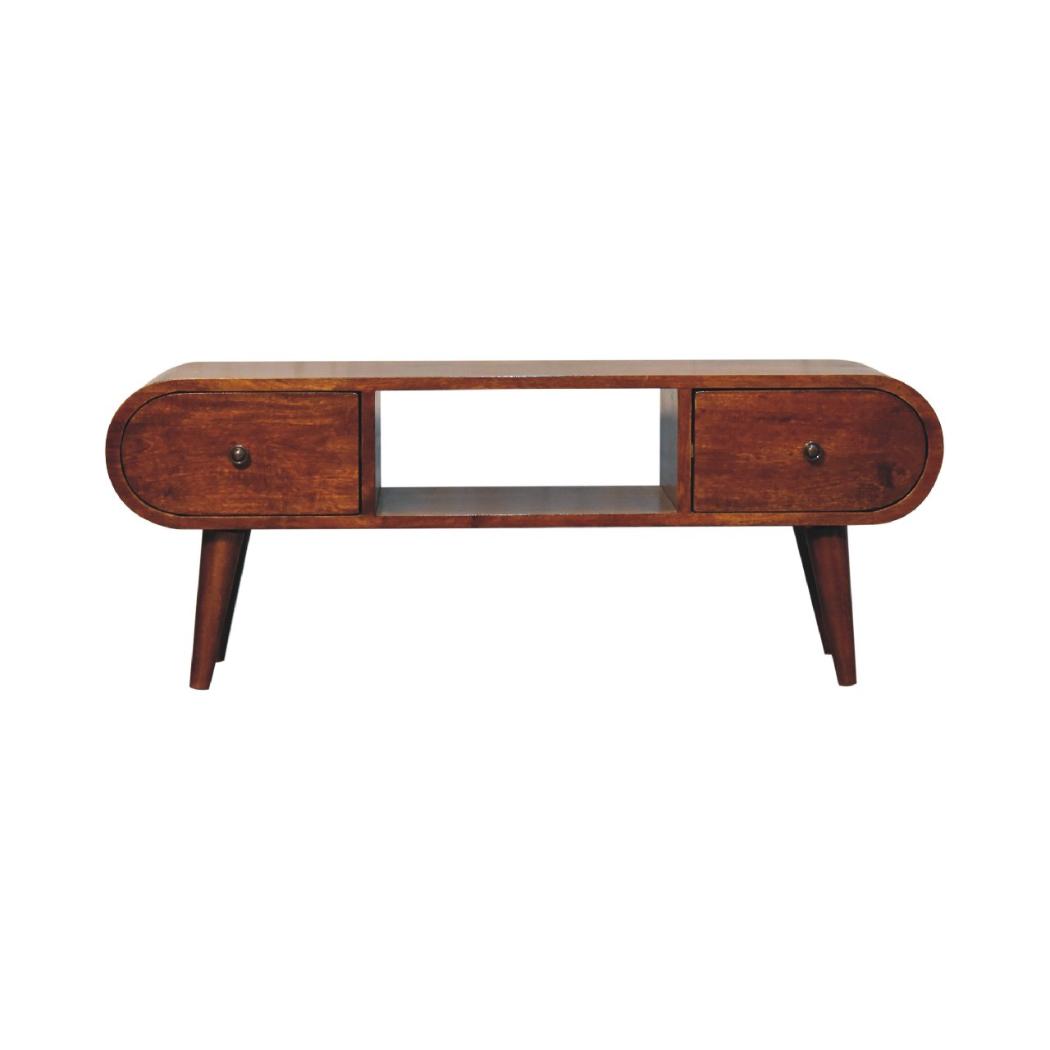 Chestnut Circular TV Unit | Solid Mango Wood | Circular Front Design