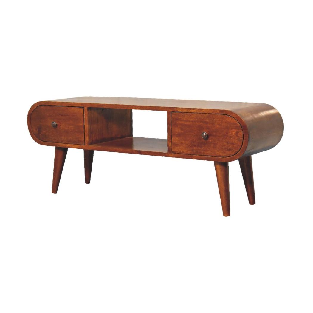 Chestnut Circular TV Unit | Solid Mango Wood | Circular Front Design