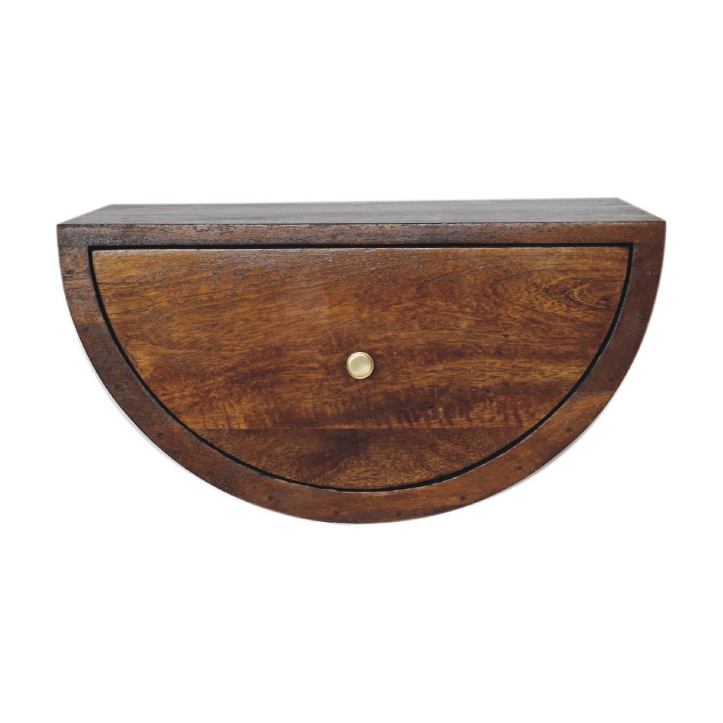 Chestnut Crescent Floating Bedside | Wall-Mounted Nightstand | Curved Wood Finish