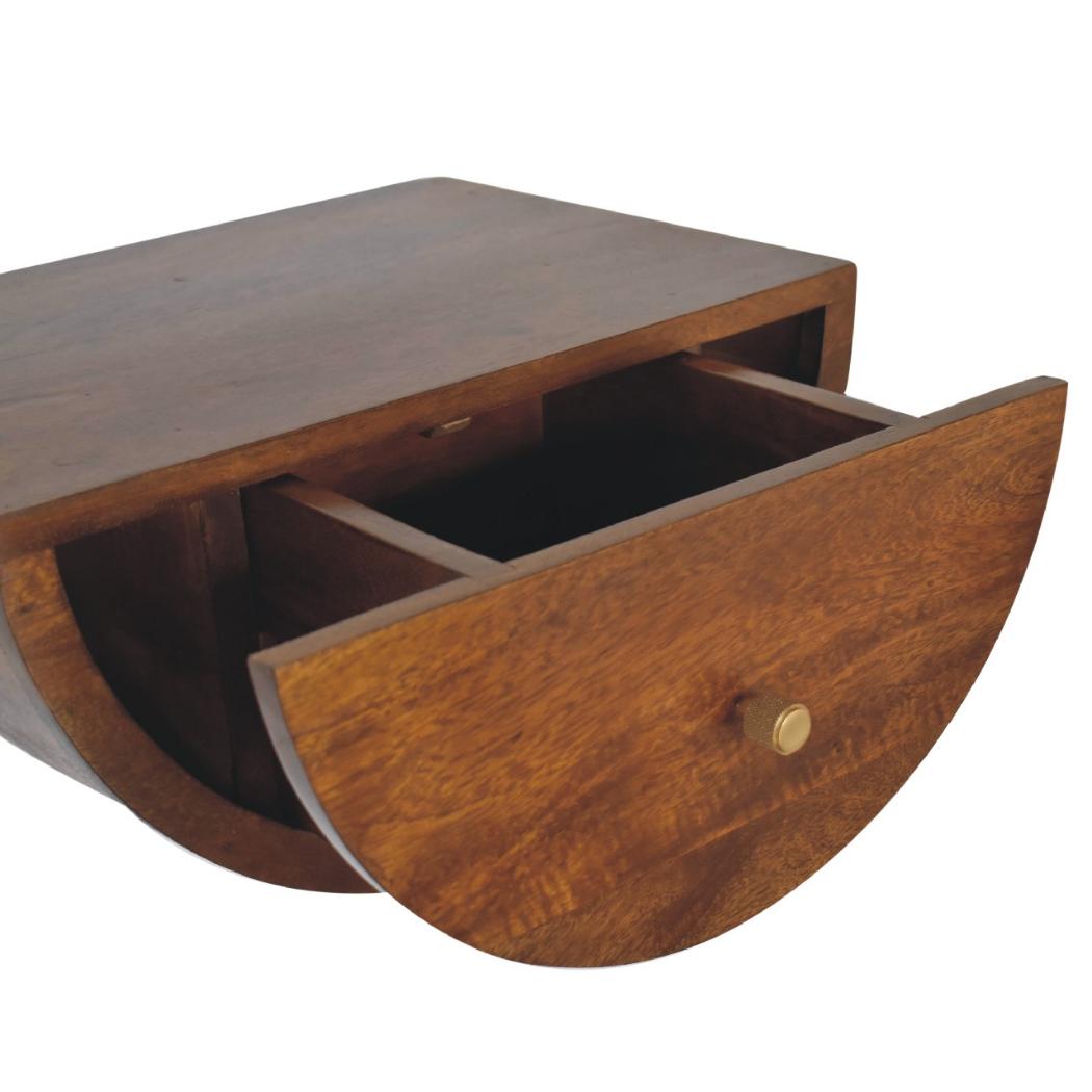 Chestnut Crescent Floating Bedside | Wall-Mounted Nightstand | Curved Wood Finish
