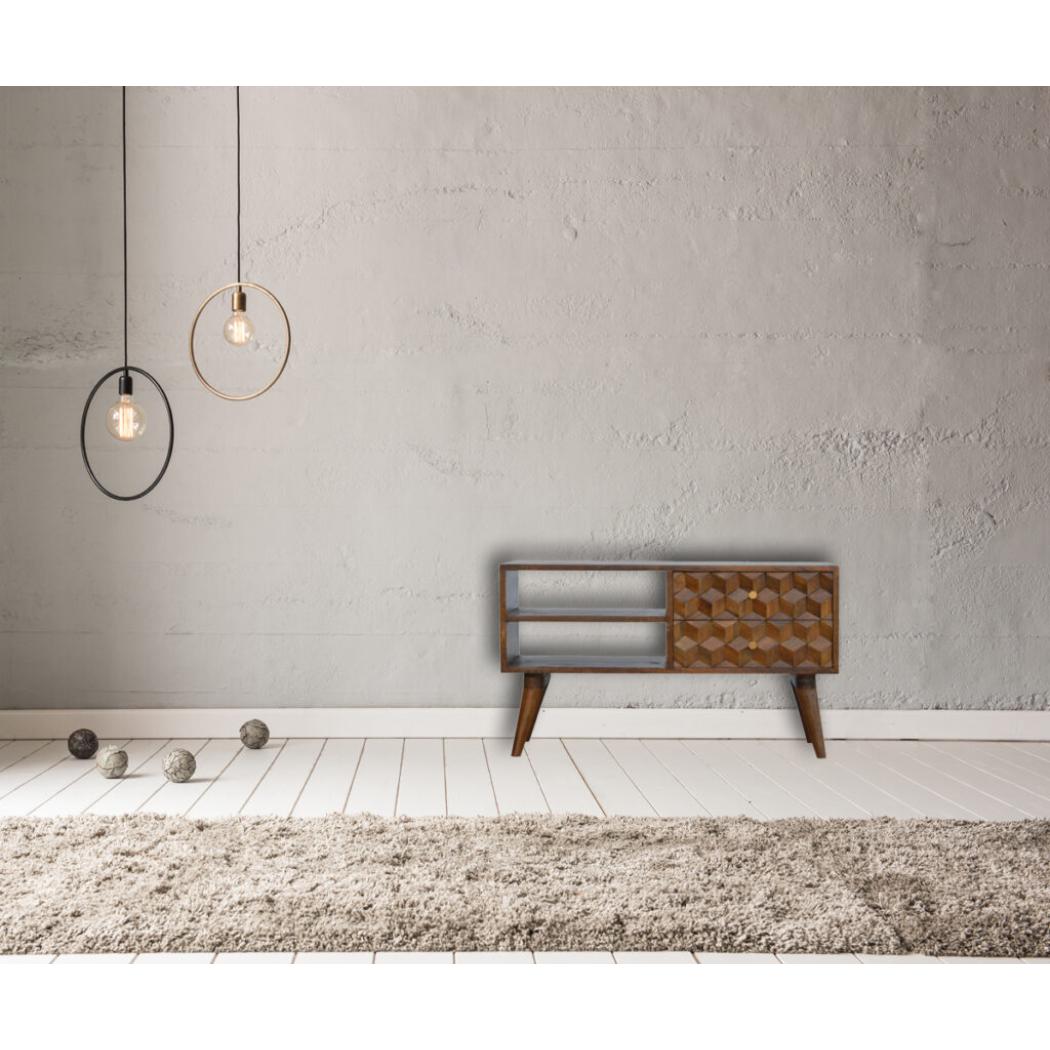 Chestnut Cube Carve Media Unit | Distinctive Detail | Versatile Home Furniture