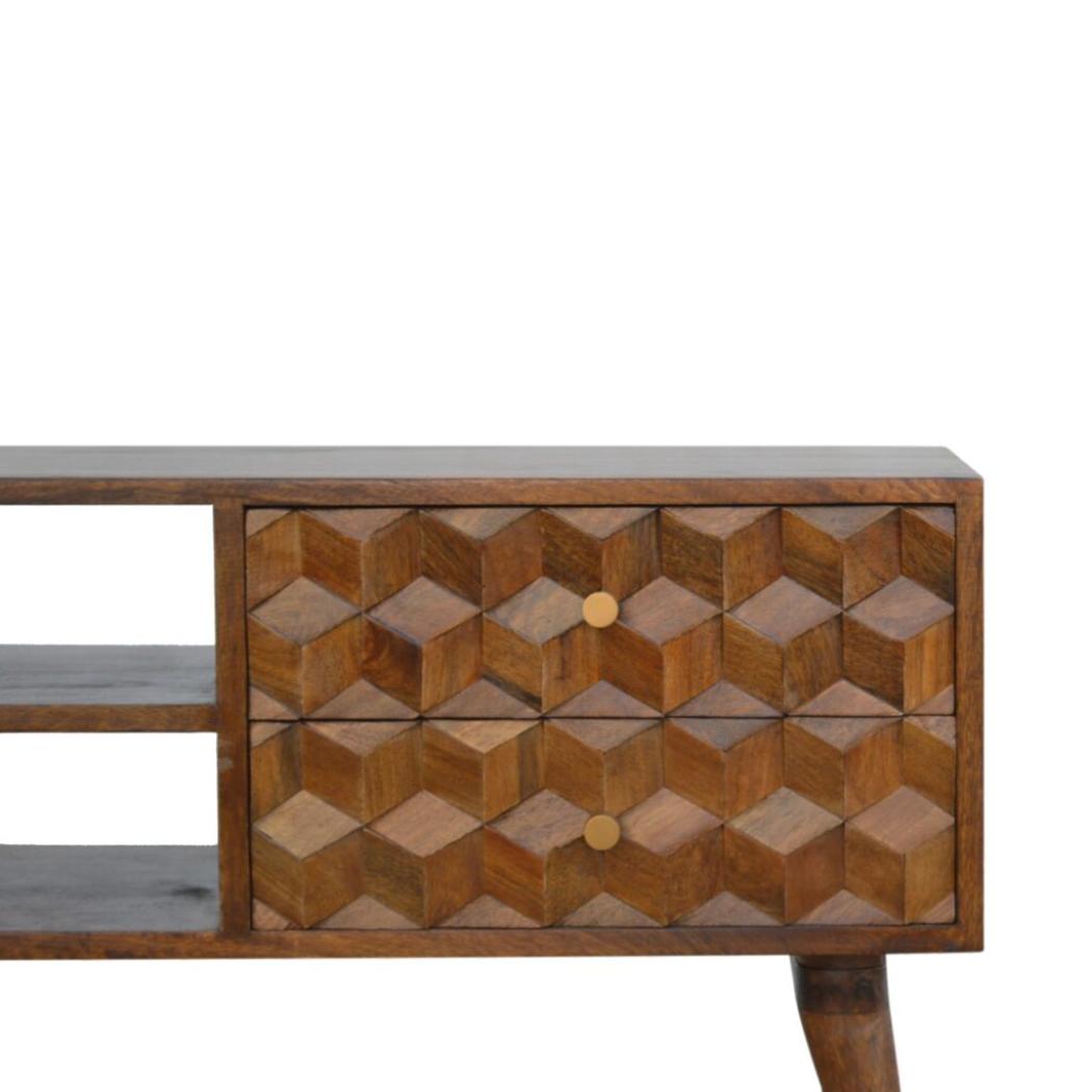 Chestnut Cube Carve Media Unit | Distinctive Detail | Versatile Home Furniture