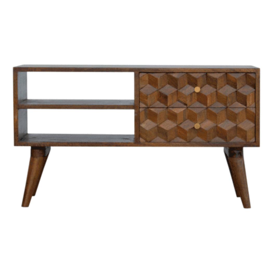 Chestnut Cube Carve Media Unit | Distinctive Detail | Versatile Home Furniture