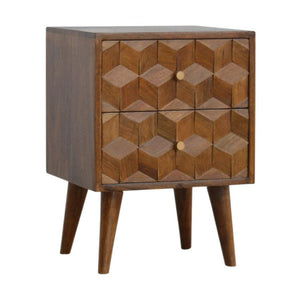 Chestnut Cube Carved Bedside Table | Distinctive Detail | Versatile Home Furniture