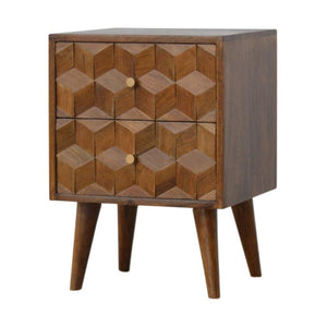 Chestnut Cube Carved Bedside Table | Distinctive Detail | Versatile Home Furniture