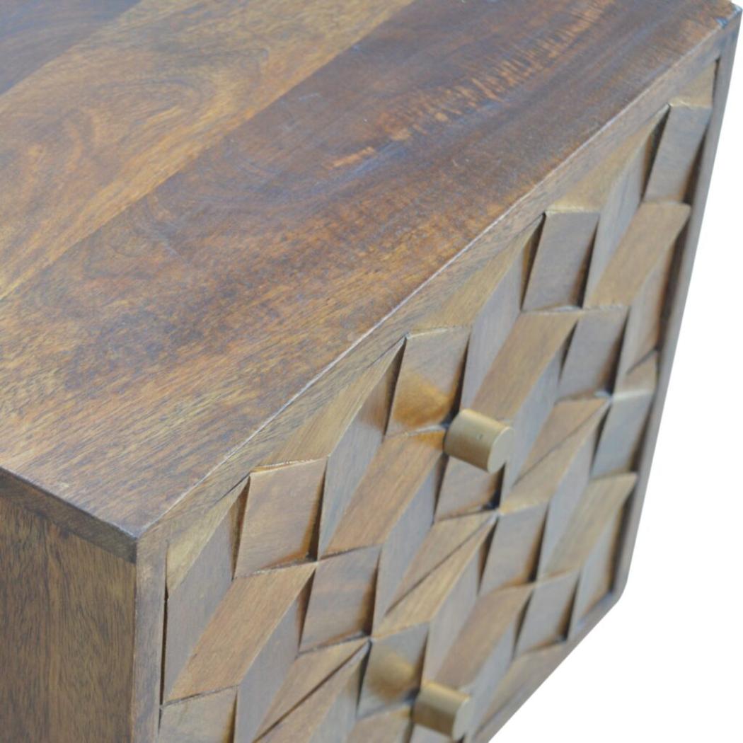Chestnut Cube Carved Bedside Table | Distinctive Detail | Versatile Home Furniture
