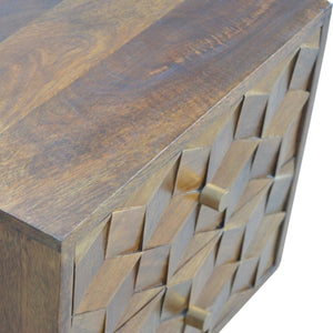 Chestnut Cube Carved Bedside Table | Distinctive Detail | Versatile Home Furniture