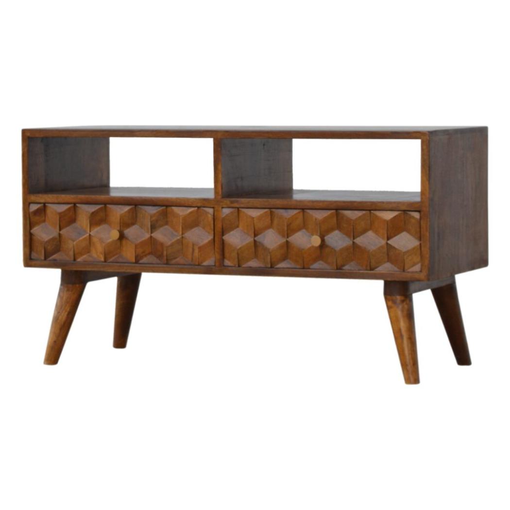 Chestnut Cube Carved TV Unit | Distinctive Detail | Versatile Home Furniture