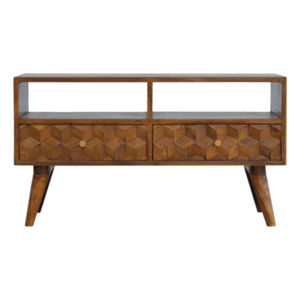 Chestnut Cube Carved TV Unit | Distinctive Detail | Versatile Home Furniture