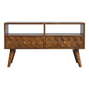 Chestnut Cube Carved TV Unit | Distinctive Detail | Versatile Home Furniture