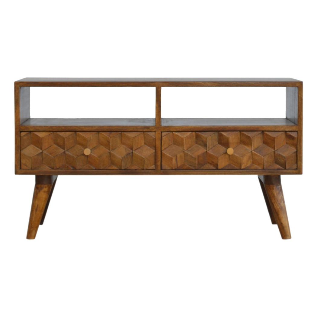 Chestnut Cube Carved TV Unit | Distinctive Detail | Versatile Home Furniture