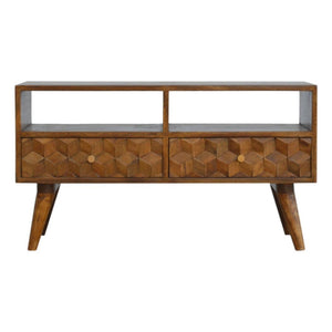 Chestnut Cube Carved TV Unit | Distinctive Detail | Versatile Home Furniture