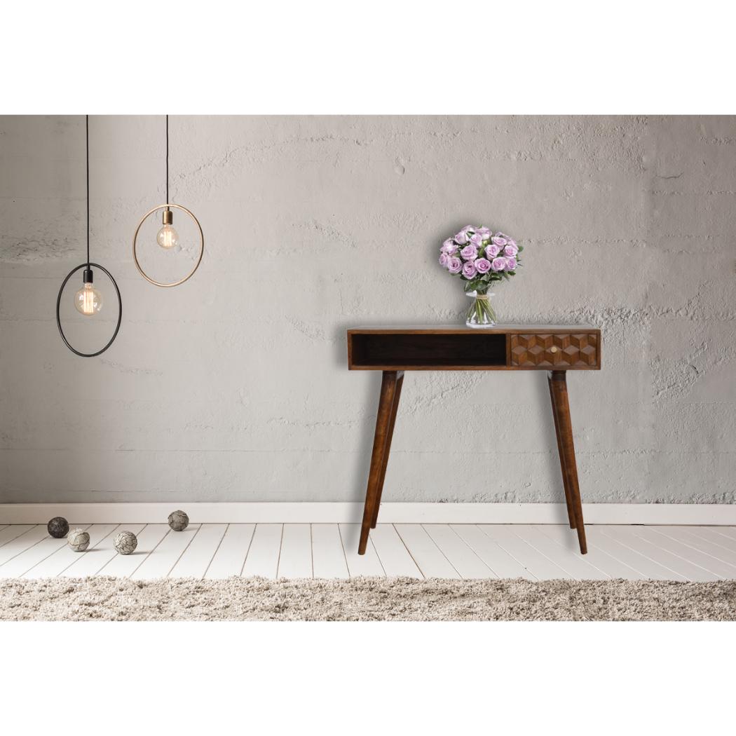 Chestnut Cube Carved Writing Desk | Distinctive Detail | Versatile Home Furniture