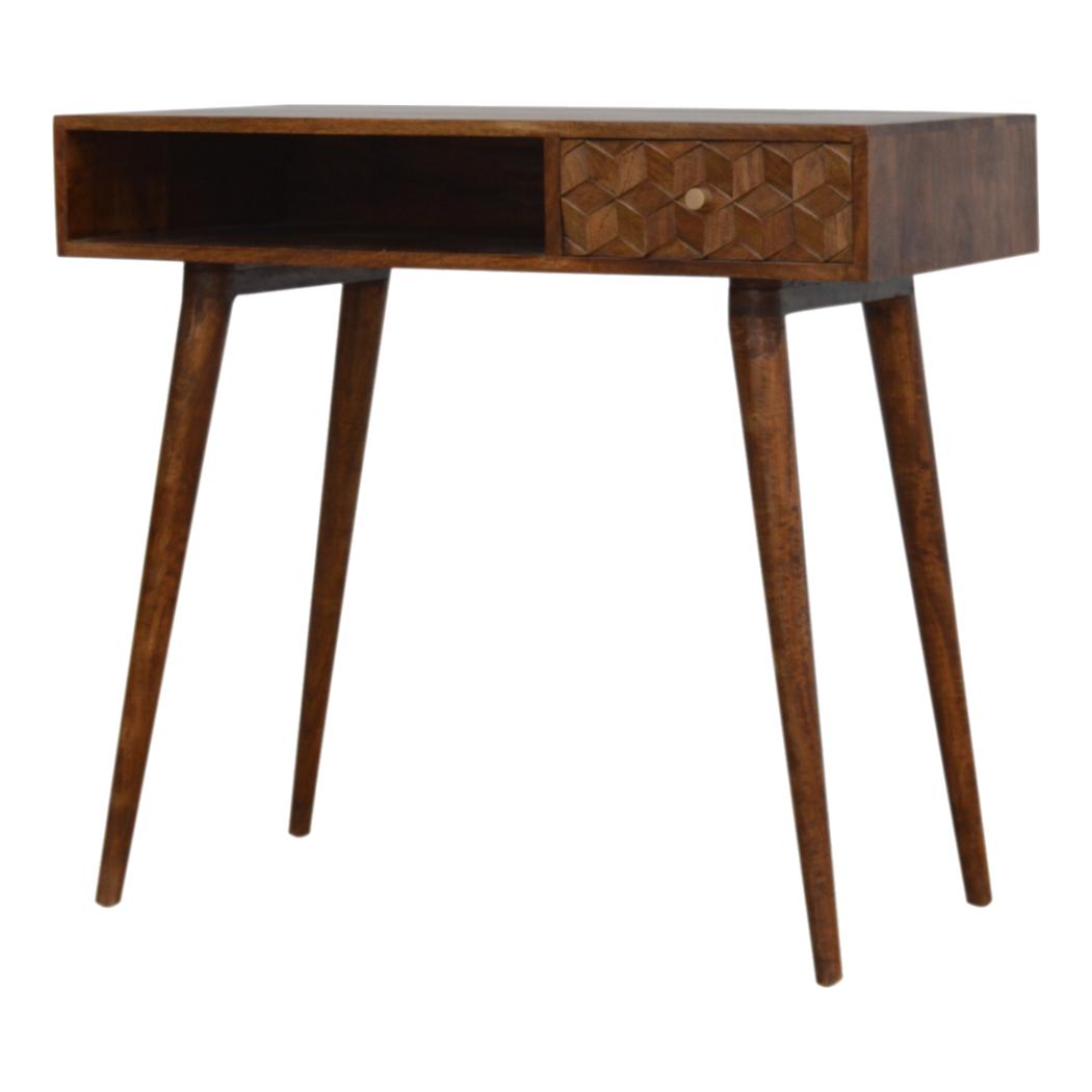 Chestnut Cube Carved Writing Desk | Distinctive Detail | Versatile Home Furniture