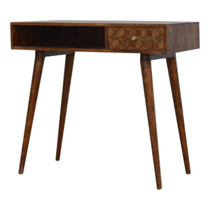 Chestnut Cube Carved Writing Desk | Distinctive Detail | Versatile Home Furniture