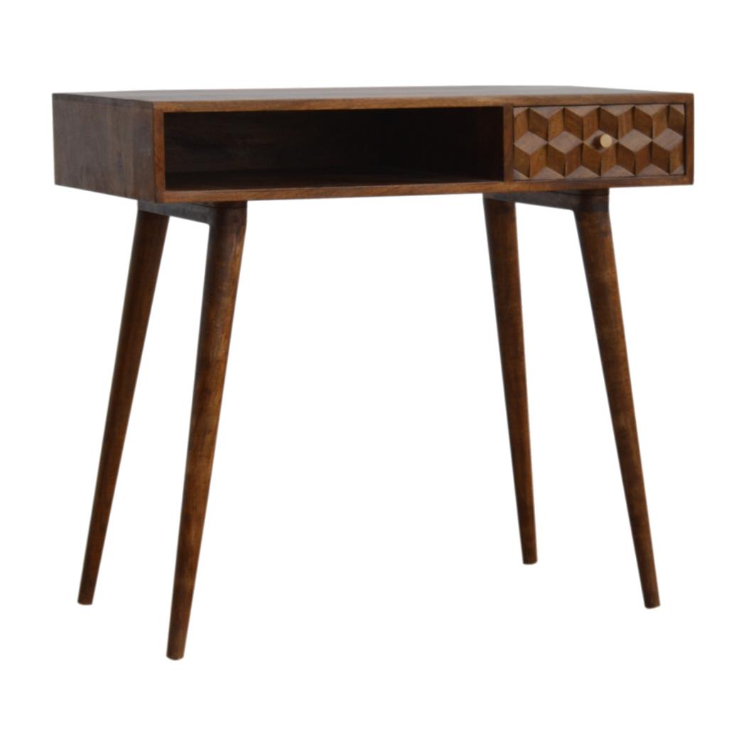 Chestnut Cube Carved Writing Desk | Distinctive Detail | Versatile Home Furniture