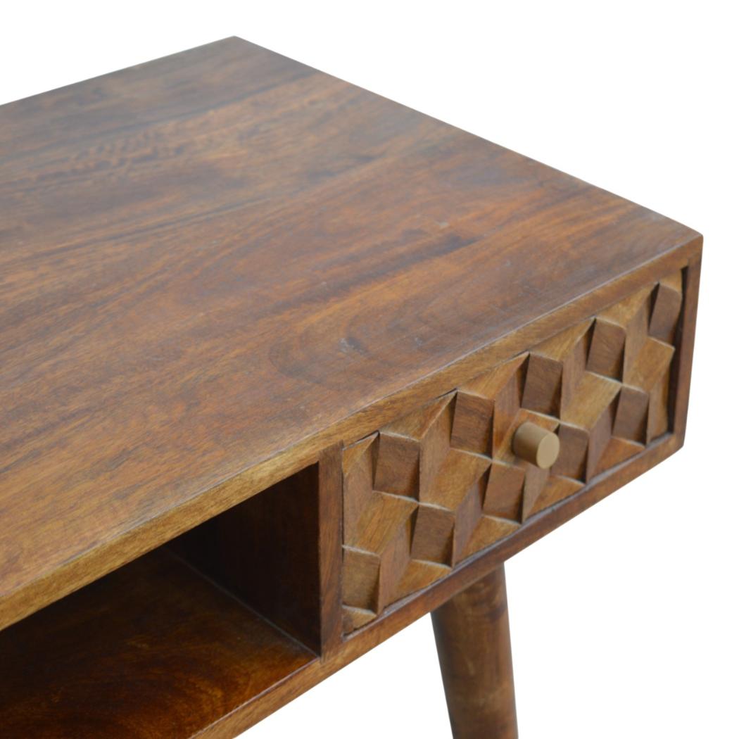 Chestnut Cube Carved Writing Desk | Distinctive Detail | Versatile Home Furniture
