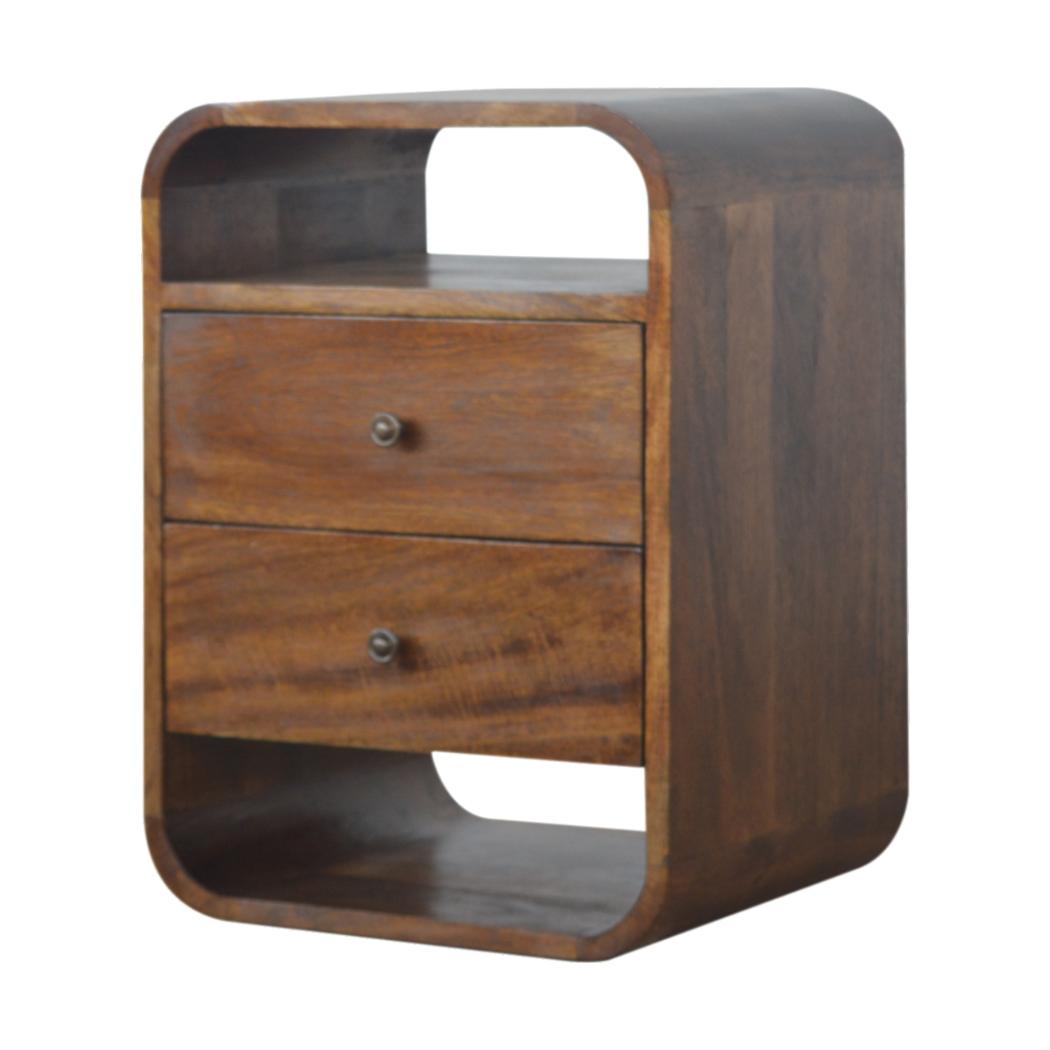 Chestnut Curved Bedside Table | 2 Drawer Storage | Warm Wood Finish