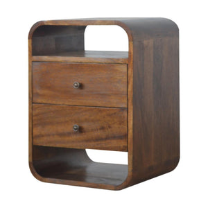 Chestnut Curved Bedside Table | 2 Drawer Storage | Warm Wood Finish