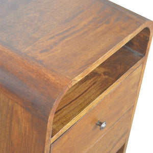 Chestnut Curved Bedside Table | 2 Drawer Storage | Warm Wood Finish