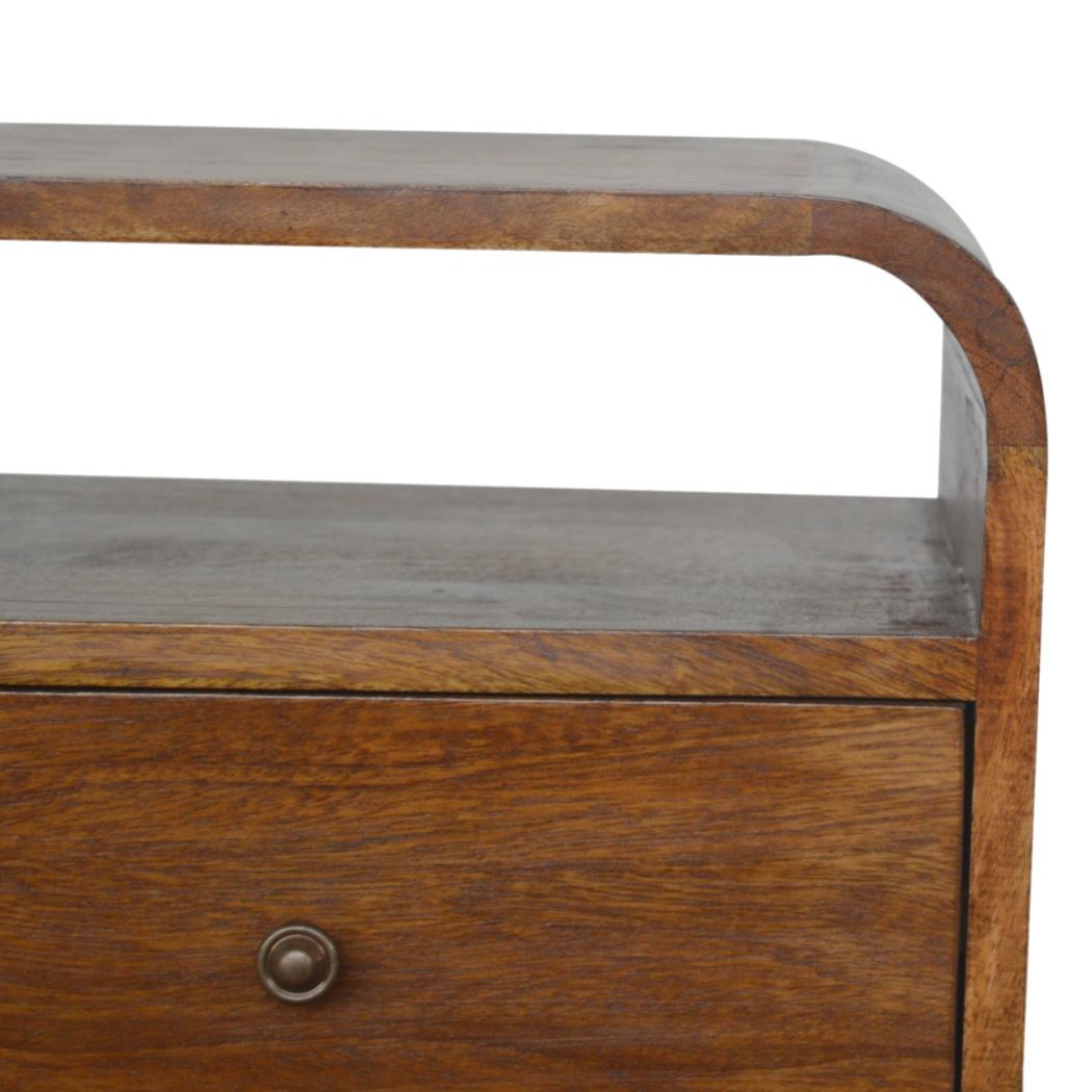 Chestnut Curved Bedside Table | 2 Drawer Storage | Warm Wood Finish