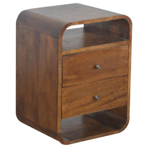 Chestnut Curved Bedside Table | 2 Drawer Storage | Warm Wood Finish