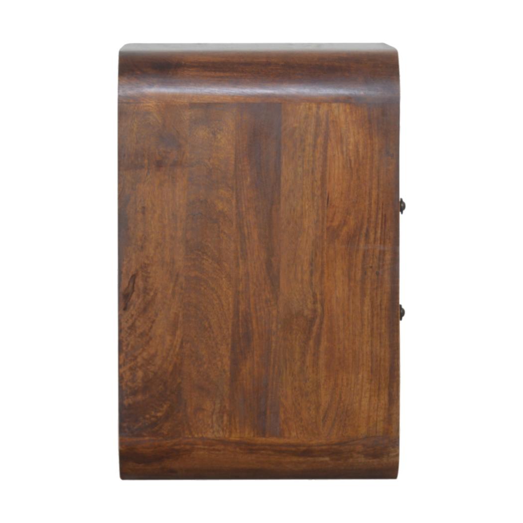 Chestnut Curved Bedside Table | 2 Drawer Storage | Warm Wood Finish