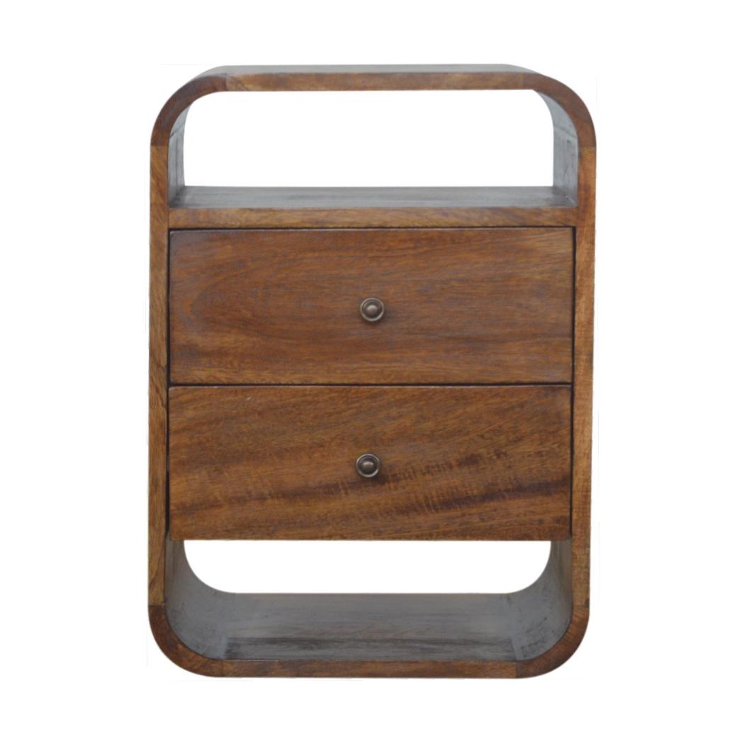 Chestnut Curved Bedside Table | 2 Drawer Storage | Warm Wood Finish