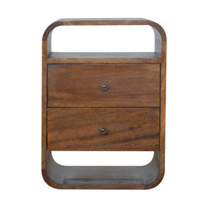 Chestnut Curved Bedside Table | 2 Drawer Storage | Warm Wood Finish