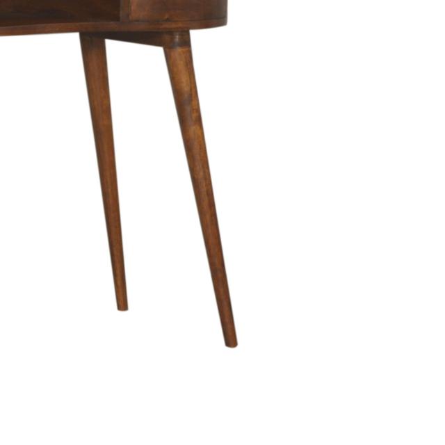 Chestnut Curved Writing Desk | Solid Mango Wood | 1 Drawer & Open Shelf