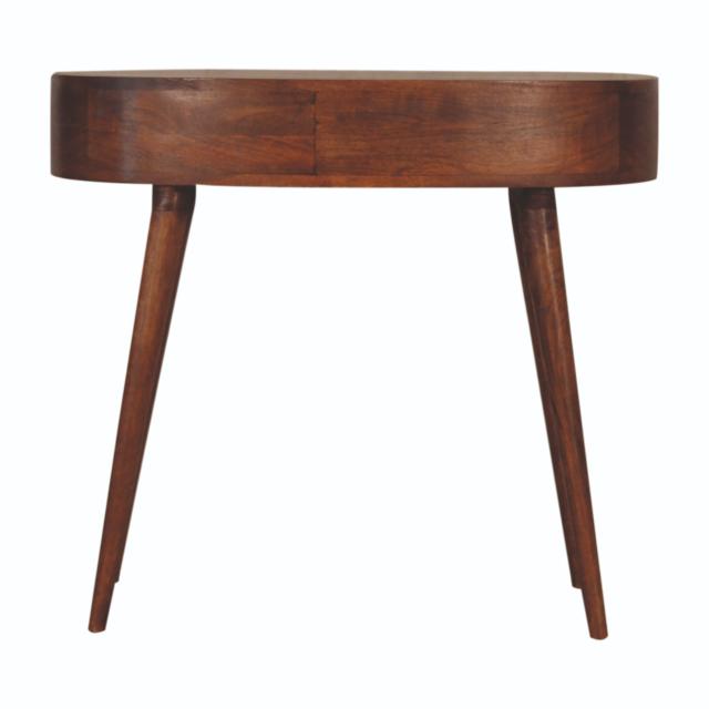 Chestnut Curved Writing Desk | Solid Mango Wood | 1 Drawer & Open Shelf