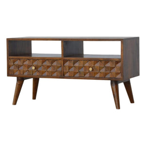 Chestnut Diamond Carved TV Unit | Distinctive Detail | Versatile Home Furniture