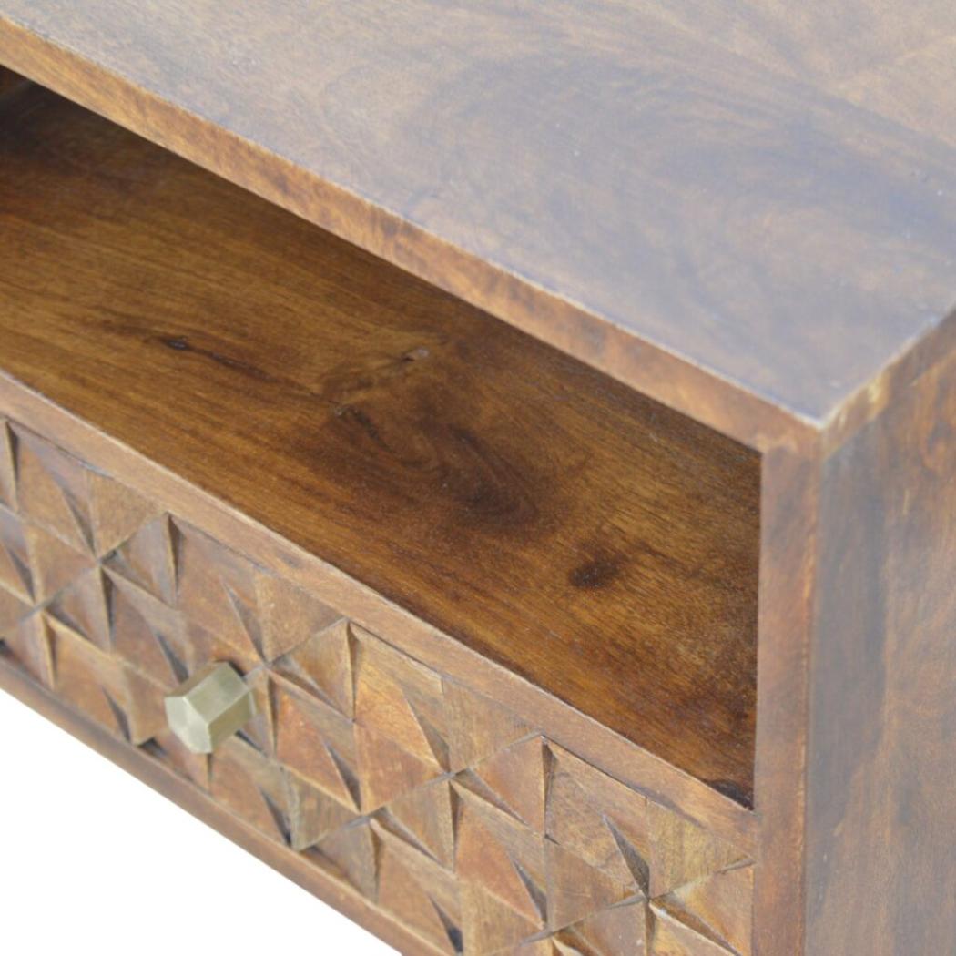 Chestnut Diamond Carved TV Unit | Distinctive Detail | Versatile Home Furniture