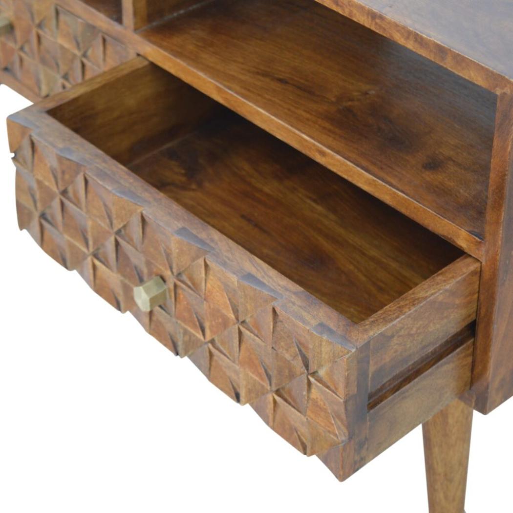 Chestnut Diamond Carved TV Unit | Distinctive Detail | Versatile Home Furniture