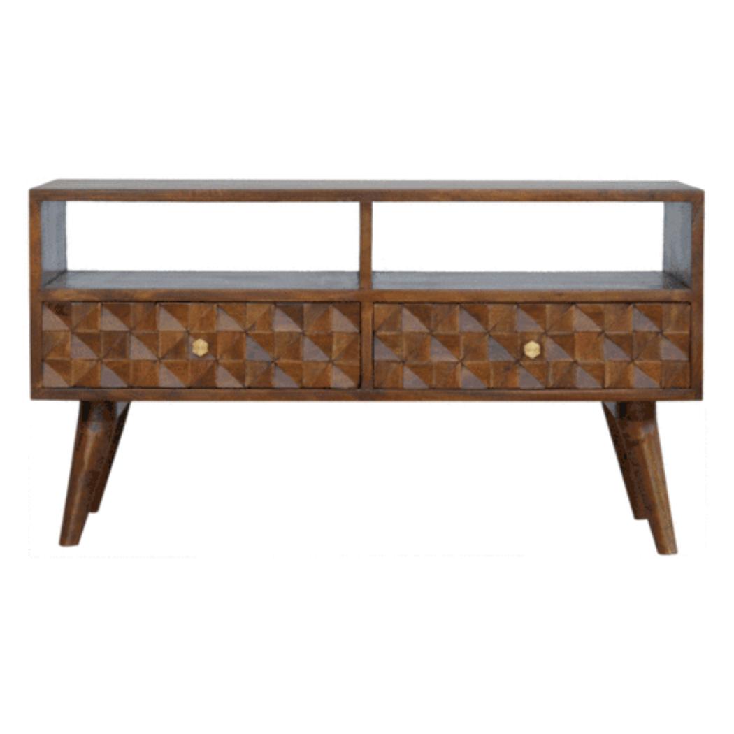 Chestnut Diamond Carved TV Unit | Distinctive Detail | Versatile Home Furniture