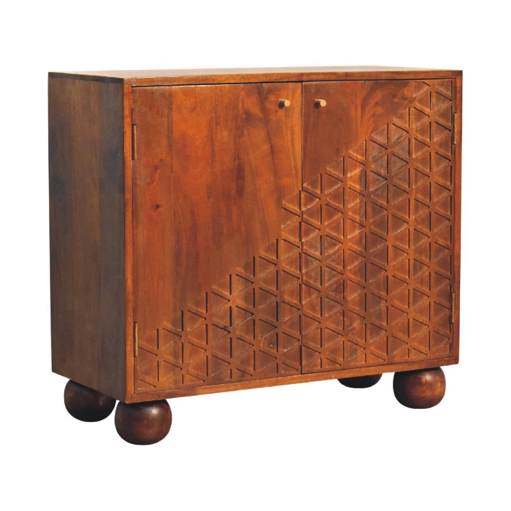 Chestnut Dice Cabinet | Solid Mango Wood | Geometric Dice-Inspired Detail