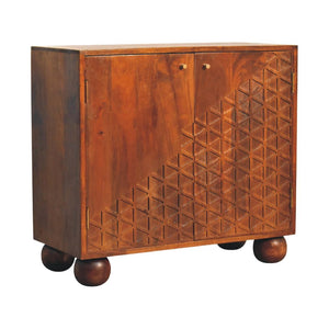 Chestnut Dice Cabinet | Solid Mango Wood | Geometric Dice-Inspired Detail
