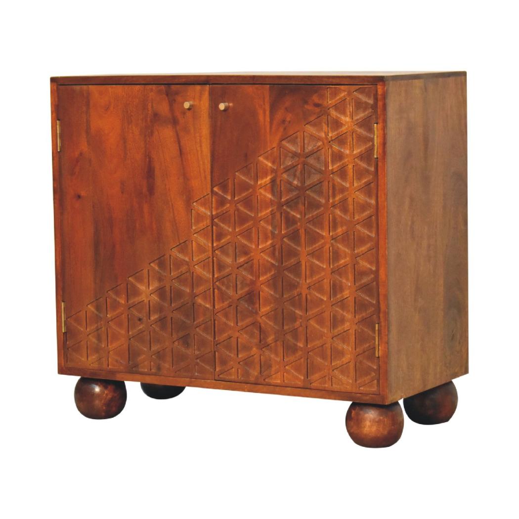 Chestnut Dice Cabinet | Solid Mango Wood | Geometric Dice-Inspired Detail
