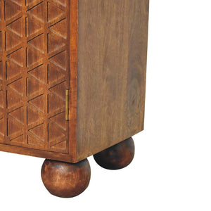 Chestnut Dice Cabinet | Solid Mango Wood | Geometric Dice-Inspired Detail